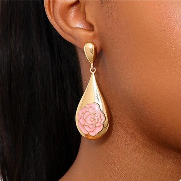 18K Gold-Plated Flower Teardrop Earrings - Picture 1 of 5